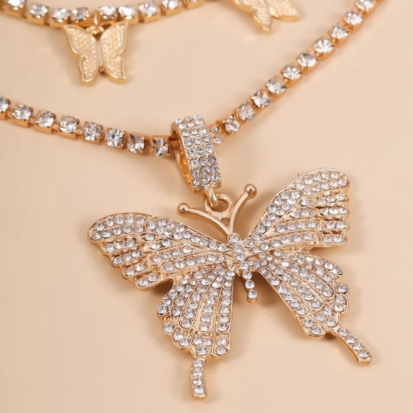 HP🦋STUNNING RHINESTONE BUTTERFLY GOLD CHOKER 2 PIECE SET - Picture 4 of 13